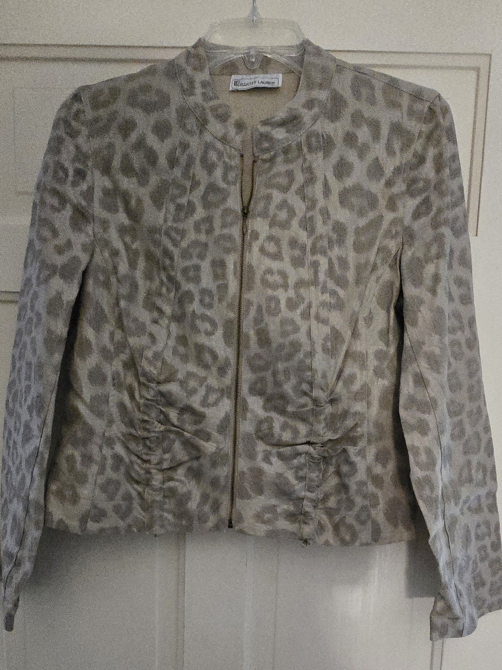 St. John Collection Taupe Leopard-Print Zip Jacket